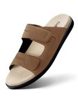 Frido Comfort Dual Strap Sandals for Men with Bounce Back Cushioned Footbed, Zero Drop Sole for Arch Support Pain Relief, Lightweight Anti-Skid, Adjustable Velcro Casual Sandals, Camel Tan (6 UK)