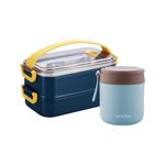 YELONA 1.6 Litre Stackable Bento Box Lunch Box Containers with 430 ML Insulated Leak-Proof Lunch Pot Meal Jar for Office, Work, School, Picnic - Mint Blue
