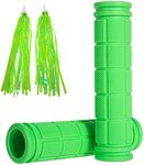 Bike Handlebar Grips with Tassel Streamers, Non-slip Soft Rubber Bike Handle Grips for Kids and Girls Boys, Mountain Bike MTB BMX Scooter Cruiser Bicycle Repair Replacement Parts (Green with Tassel)