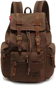 HuaChen Vintage Canvas Backpack,17" Laptop Backpacks Rucksack,Shoulder Travel Camping Hiking Backpacks School Bag Bookbag for Men Women (M32_Coffee_Large)