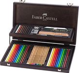 Faber-Castell Art & Graphic Compendium, Multicoloured, Wooden Case Of 53, For Art, Craft, Drawing, Sketching, Home, School, University, Colouring