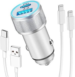 LUOSIKE Chargeur Voiture iPhone et Câbles, Prise Allume Cigare USB C Rapide 38W 2 Ports (PD/QC) et 2X Câbles 1m, Adaptateur Secteur 12V/24V, Compatible avec iPhone 14/13/12/11/Pro/Max/Plus/mini/SE