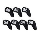 Scott Edward Prof 7Pcs Leather Wedge Golf Iron Head Covers Protective Club Waterproof Scratch Resistant 48 50 52 54 56 58 60 Degree (Black White Number)