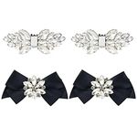 kilofly 2 Pairs Elegant Crystal Beaded Rhinestone Ribbon Bow Charms Shoe Clips