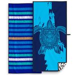 OCOOPA 2 Pack Sand Free Beach Towel Microfiber, Extra Large 71x32 inches Oversized Travel Towel, Lightweight Compact Beach Accessories, Large Micro Fiber Beach Towels(Turtle & Stripes)