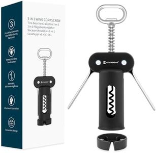 KITCHENDAO 3 in 1 Wing Corkscrew Wine Bottle Opener with Foil Cutter, Built-in Beer Bottle Opener, Multifunctional Wine Opener with Non-Stick Sharp Screw, Easy to Use, Manual Wine Corkscrew, Black