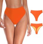 RELLECIGA Women's Orange Red High Waisted Bikini Bottom High Cut Thong Bikini Bottom Size Medium