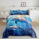 Feelyou Dolphin Comforter Set Twin Size Kids Cute Ocean Animal Comforter for Boys Girls Teens Sea Creatures Bedding Set Underwater Animal Duvet Set Jumping Dolphins Quilt