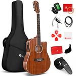 Vangoa 12 String Guitar 4 Band EQ Electric Acoustic Guitar Cutaway 41 inches Twelve-Strings Beginner Guitar Set, Brown