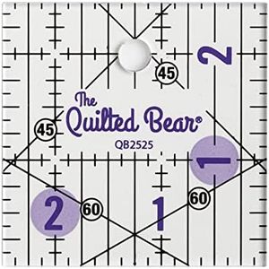 The Quilted Bear Quilting Rulers - Transparent Acrylic Non Slip Quilting, Patchwork & Sewing Ruler with Clear Black Lines & 30, 45 & 60 Degree Angles (2.5" x 2.5")