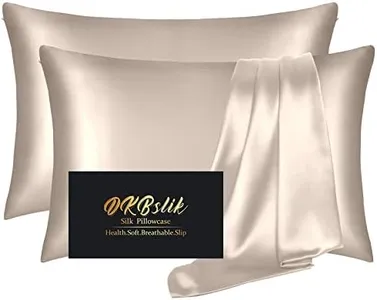 DKBslik Silk Pillowcase 2 Pack,Mulberry Pillowcases Standard Set of 2,Health,Soft & Smooth,Anti Acne,Beauty Sleep,Both Sides Natural Pillow Cases for Women Pack with Zipper Gift, Champagne-2pcs