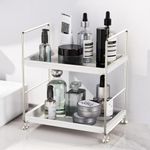 FSyueyun 2-Tier Bathroom Countertop Organizer, Tool-Less Installation Premium Plastics Makeup Perfume Organizer Skincare Shelf for Bathroom Vanity Dresser Organizers and Storage (Sliver)