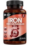 Gentle Iron Tablets 28mg High Strength Ferrous Fumarate Iron - Vegan Iron Supplements for Men and Womens Health - Reduction in Tiredness and Fatigue, Supports Immune, Health and Energy