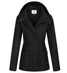 WenVen Women's Hooded Drawstring Anorak Utility Jacket Parka(Black,XL)