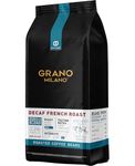 Grano Milano Decaf French Roast Robusta & Arabica Coffee Beans 1kg – Extra Strong Dark Roast Espresso, Intensity 5/5, Southeast Asia & Central Africa Origins, Made in Italy, (Packaging May Vary)