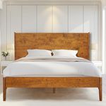 Acacia Haven Wooden Bed Frame, 100% Solid Wood Platform Bed with Headboard, All Mattress Support & No Box Spring Needed, Effortless Assembly, 800 lbs Capacity (Caramel, King)