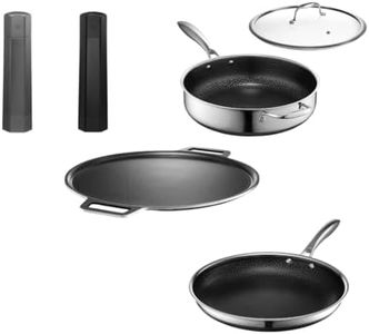 HexClad Hybrid Nonstick 6-Piece Cookware Set, Pizza Steel, 12" Pan, 4.5Qt Sauté Pan with Lid, and Salt and Pepper Grinder Set