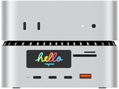 RayCue All-in-One Charger Dock for Mac mini M4, Aluminum Mac mini M4 Dock Hub Stand with 8TB NVMe/SATA SSD Enclosure, 165W Power Delivery, 4K60Hz HDMI, Smart Display, SD/TF 4.0, 10G USB A/C, Audio