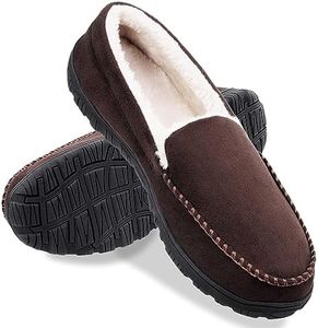 shoeslocker Men Slippers Indoor Outdoor Anti-Slip Slippers for Men Warm Plush, Brown, 11