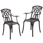 Withniture Cast Aluminum Patio Chairs All Weather Outdoor Dining Chairs Set of 2 with Armrest, Metal Patio Dining Chair for Garden Deck Backyard, Antique Bronze