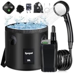 Portable Camping Shower, Spopal [6000mAh Long-Lasting] Electric Shower Pump with Collapsible Bucket (20L), Portable Shower with Shower Head for Camping, Car & Pet Clean, Hiking, Travel