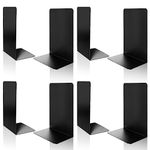 VONDERSO Metal Bookends, 4 Pairs Black Metal Book ends Heavy Duty for Shelves Decor Home Office, Unique White Bookends Supports Anti-Slip for Kids