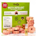 Zidina Moth Repellent for Wardrobes | 30x Rings 100% Natural Cedar Wood Moth Repellent, Best Alternative to Moth Balls | Wardrobe Fresheners and Moth Killer | Organic Fabric Bag, Sand Paper Included