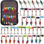 Fishing Lures Spinner Kits Waterproof Carry Bags Treble Fishing Hooks Spinnerbait Metal Spoons Lure Trout Bass Salmon Walleye Spinner Baits Lead Fishing Soft Lures for Saltwater Freshwater(39pcs with Carry Bag)