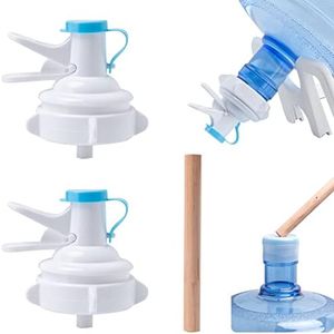 OHOH 2 Pack Water Dispenser Valve, Water Jug Dispenser Valve Water Jug Cap Bottle Spout Reusable Plastic Spigot Faucet with Dustproof Cap and Wood Stick for 55mm Non Threaded Crown Top Drinking Bottle