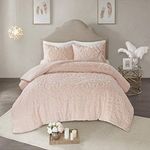 Madison Park Laetitia Comforter Bohemian Tufted Cotton Chenille, Medallion Shabby Chic All Season Down Alternative Bed Set with Matching Shams, Floral Blush Full/Queen(90"x90") 3 Piece