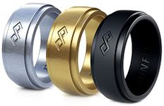 Rinfit Silicone Wedding Rings for Men - Silicone Wedding Bands Sets for Him - Rubber Wedding Rings - U.S. Design Patent Pending - Silver, Gold & Black, Size 11