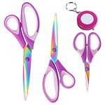 Scissors，Titanium-Blade Soft-Grip Scissors，Set of 3 Scissors for Office, Home, School and Tailor. (Purple)