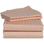 JV Emporium Queen Sheet Set- 800 Thread Count Single Ply 100% Egyptian Cotton Queen Size (60" x 80") - (4 Pieces Sheet Set) - Fits Mattress Upto 10-12 Inches Deep Pocket (Stripe, Peach)