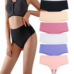Wowdecor High Waisted Thongs for Women, Tummy Control Underwear Cotton Seamless No Show Plus Size Panties, 6 Pack All Color, XXL