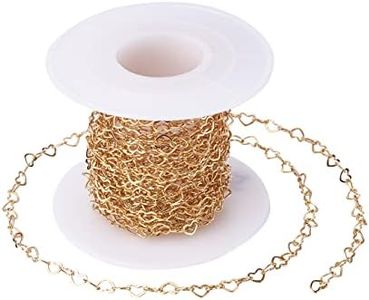 Pandahall 16.4 Feet 18K Gold Plated Brass Heart Link Chains 3x5x0.5mm Soldered Brass Cable Chains with Spool for Bracelet Necklace Jewelry Making