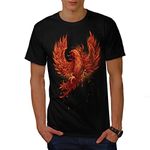 Wellcoda Mythical Fire Bird Mens T-Shirt, Crazy Detailed Design Print Tee Black L