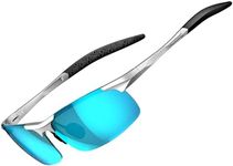 ATTCL Polarized Sports Sunglasses for Men: UV400 Protection Sunglass Al-Mg metal Ultralight Frame Sun Glasses for Driving Fishing 8177-Silver BLUE