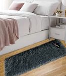 Housine® Faux Lambskin Rug Non-Slip Imitation Sheep Fur Long Pile Fluffy Rug in Front of Bed, Sofa, Mat and Living Room, Drawing Room (60x150 cm - 2x5 Feet - Runner, GreyMulti)