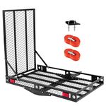 Happytools Hitch Cargo Carrier with Ramp, Folding Heavy Duty Steel Wheelchair Mobility Scooter Hitch-Mounted Carrier for Car, Truck, SUV, RV, 500LBS Capacity