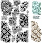 CRASPIRE Flower Pattern Clear Stamps Background Texture Stamp Reusable Retro Transparent Silicone Stamp Seals for Journaling Card Making Scrapbooking Photo Album Decorative Christmas DIY Crafting