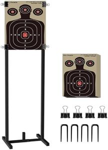 Koutemie Outdoor Shooting Target Stand with 10pcs 17x25 Inch Paper Targets, Heavy Duty Range Target Holder with Adjustable Base for Cardboard Silhouette, H Shape, Black