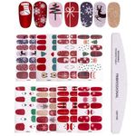 Kalolary 8 Sheets Christmas Full Wraps Self-Adhesive Nail Polish Stickers with 1Pcs Nail File, DIY Nail Art Stencil Nail Wraps Decal Strips Manicure Kit for Women Girls Gift