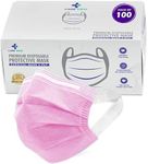 Careview 3 Ply Disposable Surgical Face Mask Box with Fabric Earloop and Built in Nose Pin, Certified by BFE>99% and PFE > 95%, SITRA, DRDO, ISO and CE (Pack of 100, Pink, Without Valve)