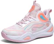 KIUSMETY Womens Mens Basketball Shoes High Top Fashion Volleyball Sneakers Breathable Lace Up Non Slip Sport Outdoor Shoe for Unisex Pink Size 10