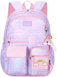 School Backpack for Girls, Lightweight Waterproof Cute Rainbow School Bookbag for Teen Kids Students Elementary (Rainbow Purple)