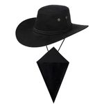 Black Cowboy Hat and Plain Black Bandana Western Sun Cap Faux Felt Leather Suede Fancy Dress Party Costume Outfit Neckscarf Sun Protection Mens Womens