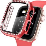 FOLX FAB25 Apple Diamond Watch Case with Glass Screen Protector Compatible with Apple iWatch Series 7/6/5/4/3/2/1/SE, Bling Crystal Diamond Rhinestone for Women Girls iWatch (44MM, RED)