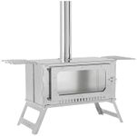 Festisoul Foldable Stainless Steel Wood Burning Stove, Portable Hot Tent Stove for Camping with View Glass, 5 Chimney Pipes and 3 Shelfs, Outdoor Shelter Heating and Cooking for Camping, Hunting