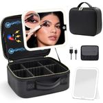 Makeup Bag with Magnetic Detachable Lighted Mirror 360° Swivel Angle, Travel Makeup Bag with Lights Portable Makeup Case Organizer with Mirror, Partition Cosmetic Bag Tools Accessories Train Case Gift