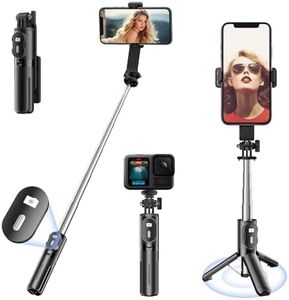 KINGONE Mini Selfie Stick Tripod, Extendable Phone Stand with Bluetooth Remote 71cm, Portable Tripod Selfie Stick for iPhone/Samsung/GoPro, Mobile Selfie Stick with Tripod Stand, Black